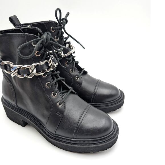 Linea Paolo Thexton Chain Lace Up Ankle Boot Women's Black Size US6.5M EU37 - Picture 9 of 12